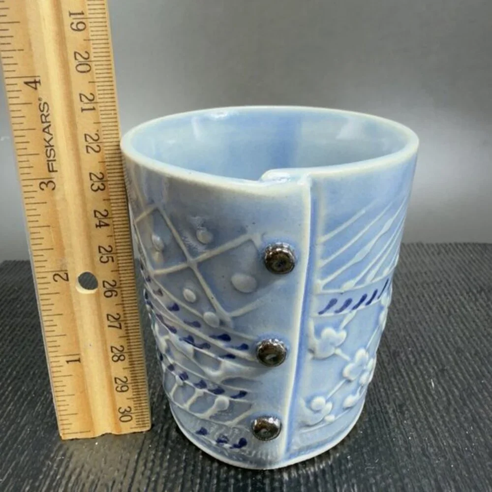 Charan Sachar Knitted Cup w‎ Buttons Small Mug Cup Shot Glass Container Signed